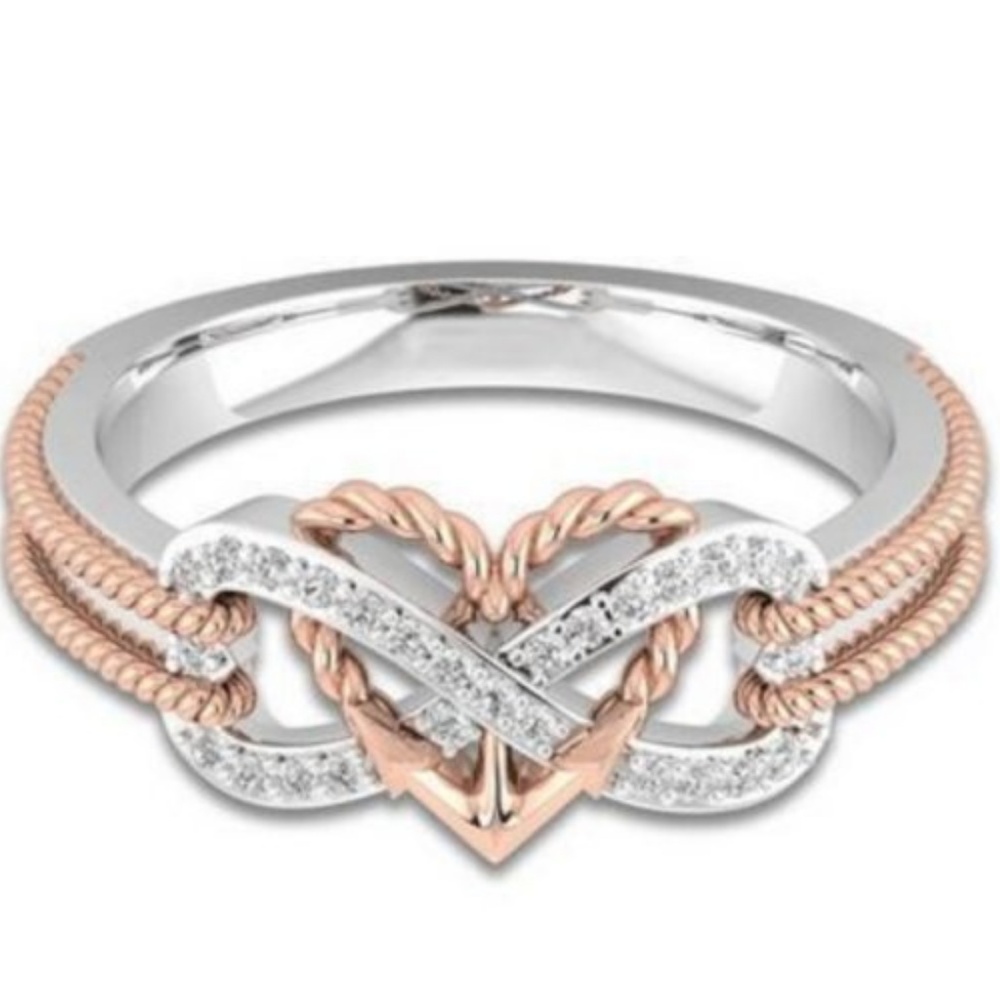 Heart Infinity 925 Silver Rose Gold Ring Size 7